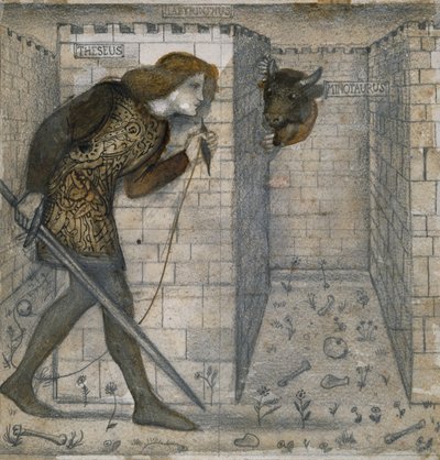 Desenho de azulejo - Teseu e o Minotauro no Labirinto de Edward Burne-Jones