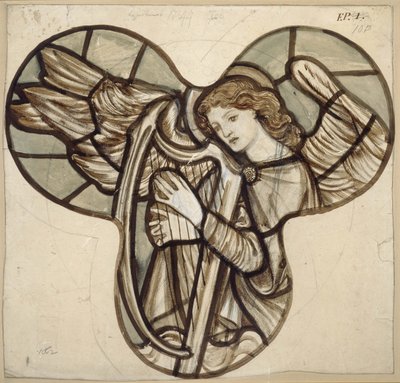 Design para vitrais na Igreja de Lyndhurst: An Angel Harpist, 1862 (marrom e azul lava sobre grafite) de Edward Burne Jones