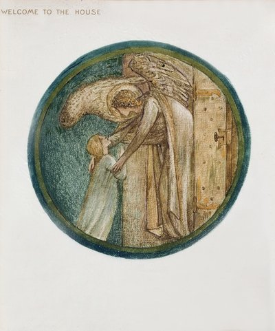 O livro da flor: XXXI. Bem-vindo à casa, 1905 (litho com guache sobre papel) de Edward Burne Jones