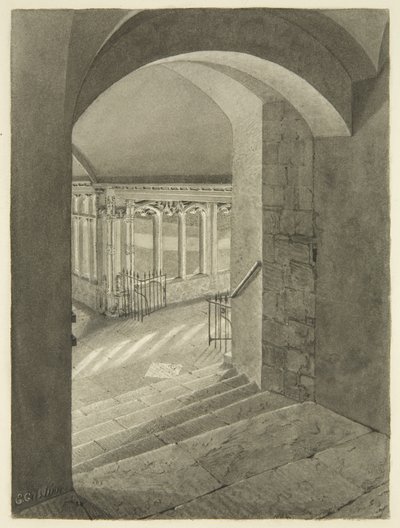 Entrada para os Claustros da Catedral de Bristol com o túmulo de Edward Bird (lápis e aguarela sobre papel) de Edward Cashin
