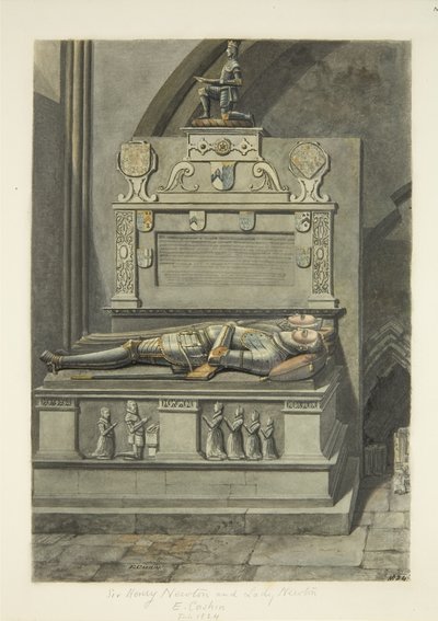 Monumento a Sir Henry Newton, e Lady Newton na Catedral de Bristol (lápis e aguarela sobre papel) de Edward Cashin