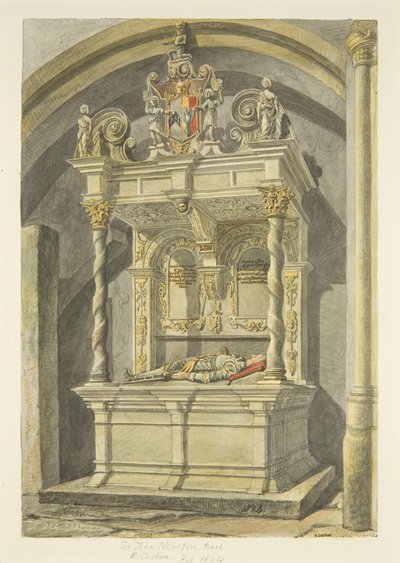 Monumento a Sir John Newton, Bart., na Catedral de Bristol (lápis e aguarela sobre papel) de Edward Cashin