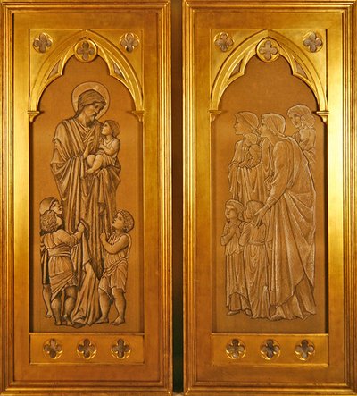 Cristo abençoando as criancinhas e as mulheres levando as crianças à presença de Cristo (gizes pretos e brancos sobre papel) de Edward Coley Burne Jones