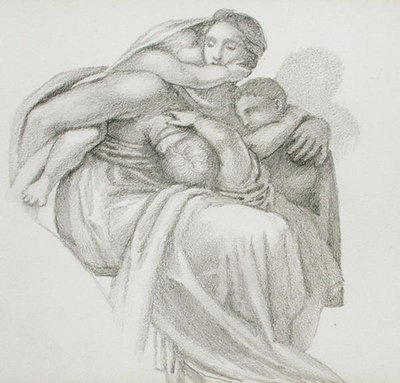 Mãe e três filhos (lápis sobre papel) de Edward Coley Burne Jones