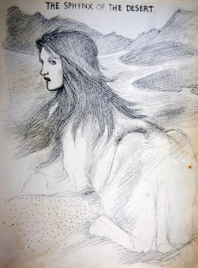 Esfinge do Deserto (lápis sobre papel) de Edward Coley Burne Jones