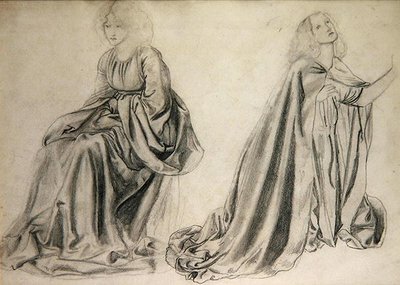 Estudos para "Os Jogadores de Backgammon" (lápis no papel) de Edward Coley Burne Jones