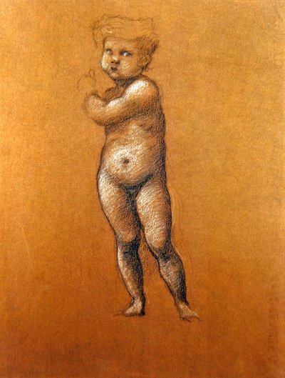 Estudo da figura do menino "Caim" ou "Abel" para os mosaicos da Igreja americana em Roma de Edward Coley Burne Jones