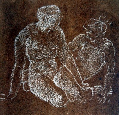 Estudo de dois nus femininos sentados (giz branco sobre papel) de Edward Coley Burne Jones