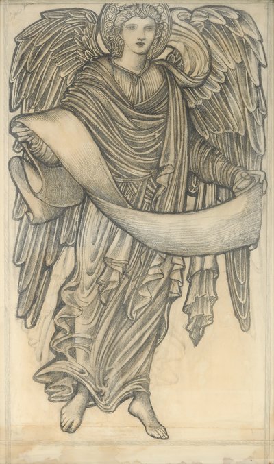 Anjo com Pergaminho - figura número oito, 1880 (giz no papel) de Edward Burne Jones