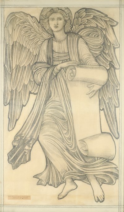 Anjo com Pergaminho - figura número nove, 1880 (giz no papel) de Edward Burne Jones