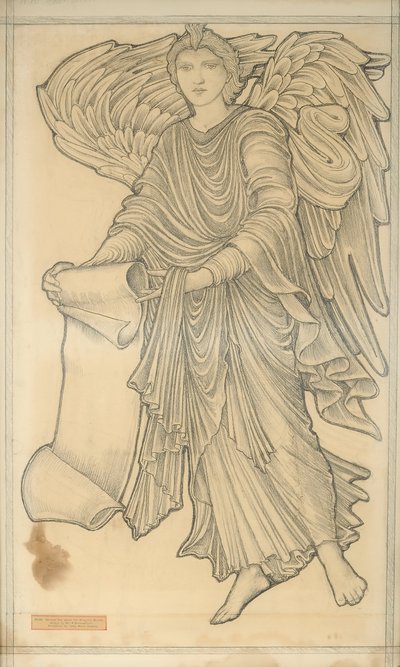 Anjo com Pergaminho - figura número dez de 1880 (giz no papel) de Edward Burne Jones