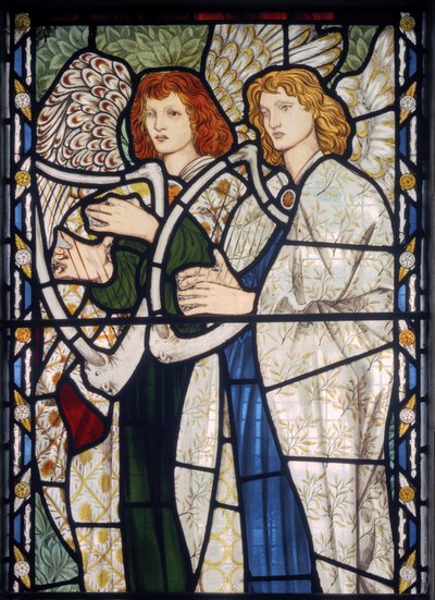 Anjos tocando harpas, 1866 (vitral) de Edward Burne Jones