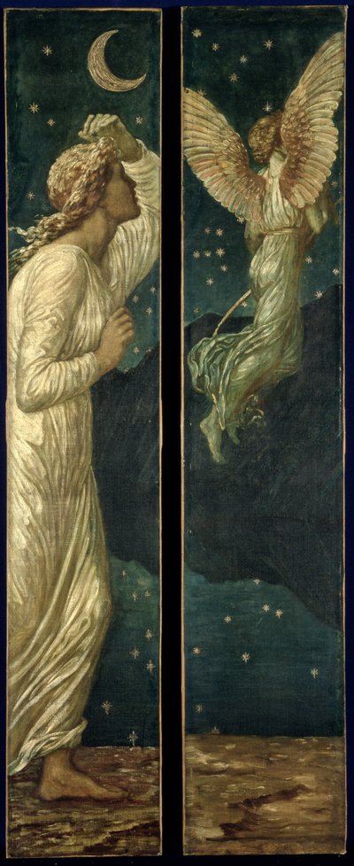 Cupido e Psique - Murais Palácio Verde - Cupido Voando para longe da Psique, 1881 de Edward Burne Jones