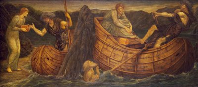 Cupido e Psique - Murais Verdes do Palácio - Psique dando a Moeda ao Ferryman of the Styx, 1881 de Edward Burne Jones