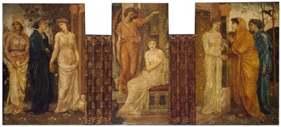 Cupido e Psique - Murais Verdes do Palácio - As Irmãs da Psique a visitam na Casa do Cupido, 1881 de Edward Burne Jones