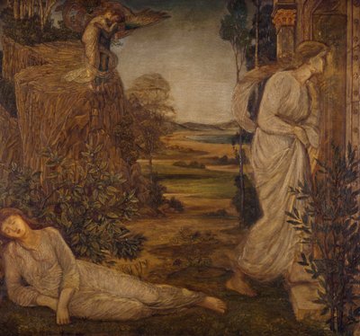 Cupido e Psique - Murais Verdes do Palácio - Zephyrus Psique na Montanha, 1881 de Edward Burne Jones