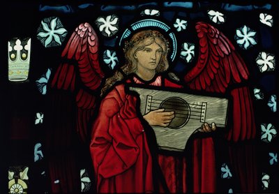 Detalhe do músico Angel, feito por William Morris and Co., 1882 vitrais de Edward Burne Jones