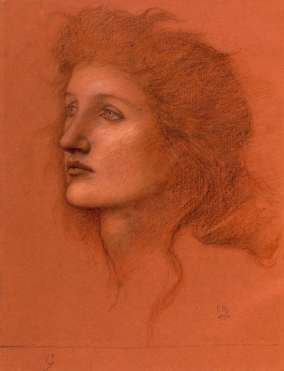 Feminino Head, 1890 (pastel sobre papel) de Edward Burne Jones