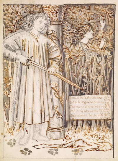 Pyramus e Thisbe - Pyramus sacou sua espada para matar-se, 1866 de Edward Burne Jones