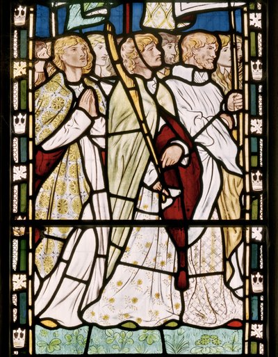 Santos carregando bandeiras, 1865 (vitrais) de Edward Burne Jones