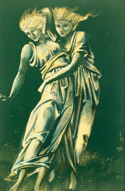 Estudo de figuras dançantes abraçando: um design para metal de Edward Burne Jones