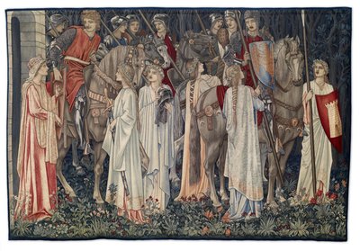 O Armar e Partida dos Cavaleiros, tapeçaria desenhada pelo artista e tecida por Morris & Co., 1895-96 de Edward Burne Jones