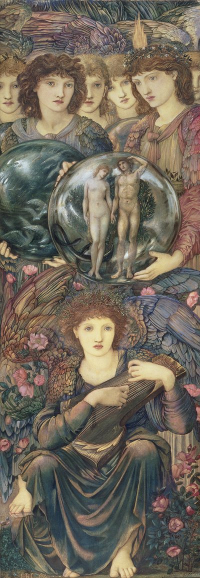Os Dias da Criação: O Sexto Dia, 1870-76 (wc, guache, casca de ouro e tinta plantinum no painel coberto de linho) de Edward Burne Jones