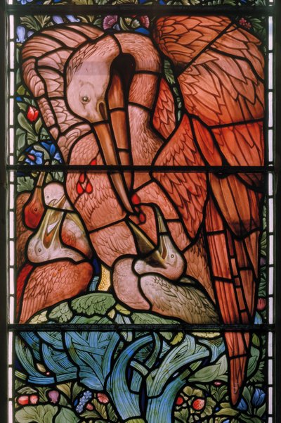 O pelicano em sua piedade, janela do leste, 1880 (vitral) de Edward Burne Jones