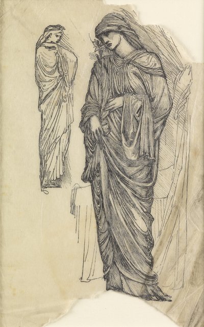 Dois estudos de uma senhora em uma roupa esvoaçante de Edward Burne Jones