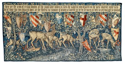 Verdure with Deer and Shields, tapeçaria desenhada pelo artista e tecida por Morris and Co., 1909 de Edward Burne Jones