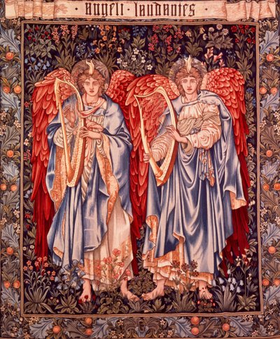 Angeli Laudantes, tapeçaria desenhada por Henry Dearle com figuras de Edward Burne-Jones desenhadas originalmente em 1877/78, tecidas na abadia de Merton em 1894 por Morris and Co. (lã e seda sobre algodão) de Edward Coley and Dearle John Henry Burne Jones 