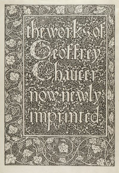 Página de título, das obras de Geoffrey Chaucer agora recentemente Imprint, gravado por William Morris (1834-96) 1896 de Edward Coley after Burne Jones