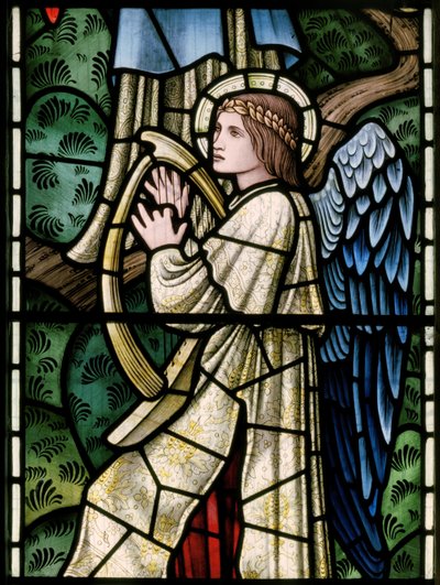 Wilden, Todos os Santos, Morris & Co., Edward Burne-Jones, John Henry Dearle (1859-1932), Anjos do Paraíso, Anjo Músicos, detalhe, 1902-1914, Louisa, Alfred, Os Baldwins, Primeiro Ministro, Metodista, Wo de Edward Coley and Dearle Burne Jones