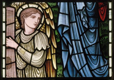 Wilden, Todos os Santos, Morris & Co., Edward Burne-Jones, John Henry Dearle (1859-1932), Anjos do Paraíso, Anjo Músicos, detalhe, 1902-1914, Louisa, Alfred, Os Baldwins, Primeiro Ministro, Metodista, Wo de Edward Coley and Dearle Burne Jones