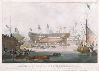 Lançamento do Edimburgo em Blackwall, 9 de novembro de 1825, pintado por Huggins de Edward Duncan