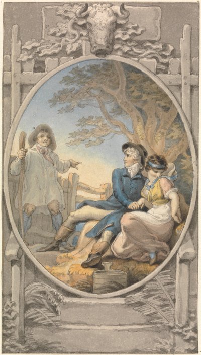 Desenho a cores para uma placa de livro de Edward Francis Burney