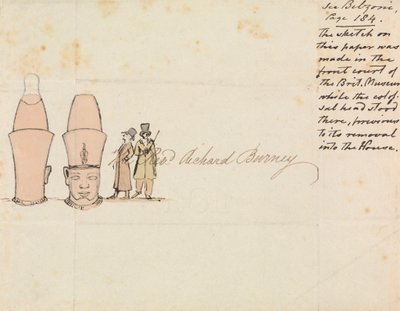 Carta ao Rev. Richard Burney com desenho de Colossal Head do Museu Britânico Courtyard de Edward Francis Burney
