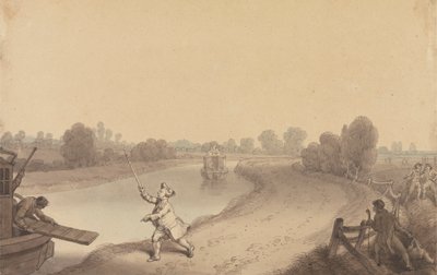 Canal de Paddington: A junção em Wormwood Scrubbs, com um Passageiro a saudar o Barco de Passagem de Uxbridge de Edward Francis Burney