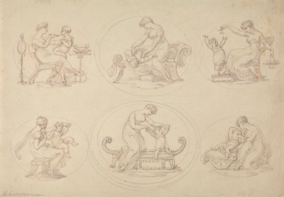 Seis Estudos de Brincadeiras de Mãe e Filha de Edward Francis Burney