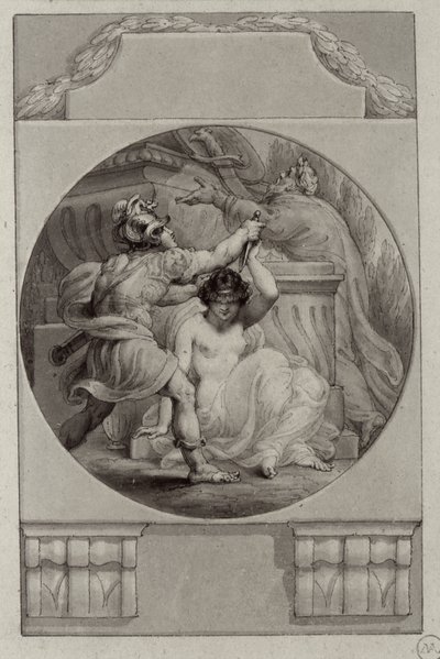 Guerreiro sacrificando uma jovem mulher (desenho) de Edward Francis Burney