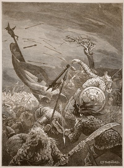 Morte de Harold na batalha de Hastings, ilustração de &39;História Ilustrada de Cassell da Inglaterra&39; (foto sépia) de Edward Frederick Brewtnall