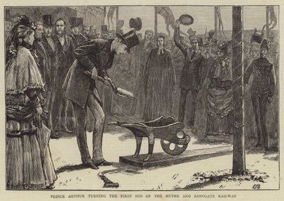 Príncipe Artur virando o primeiro gramado da ferrovia Hythe e Sandgate de Edward Frederick Brewtnall