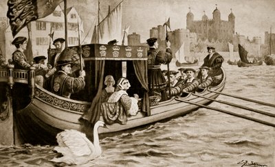 Catherine Howard é levada para a torre, ilustração de "Hutchinson