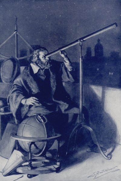 Galileu à descoberta de novos mundos (litografia a cores) de Edward Frederick Skinner