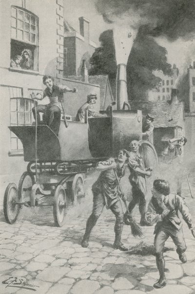 Gurney e o seu maravilhoso motor (litografia) de Edward Frederick Skinner