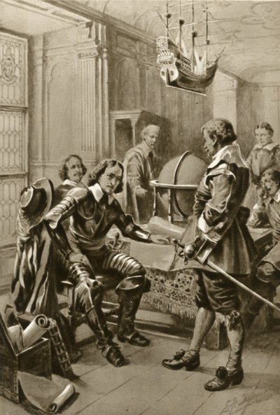 Robert Blake interpela Oliver Cromwell na Sala do Conselho em Whitehall (litografia) de Edward Frederick Skinner