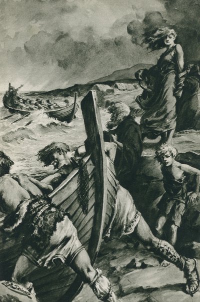 Os vikings que partiram dos fiordes da Noruega e encontraram a América muito antes de Colombo (litografia) de Edward Frederick Skinner