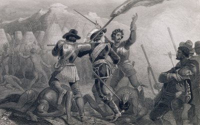 A Guerra Pequod, 1636, de "A História dos Estados Unidos", vol. Eu, de Charles Mackay, gravado por James Charles Armytage (c.1820-97) de Edward Henry Corbould