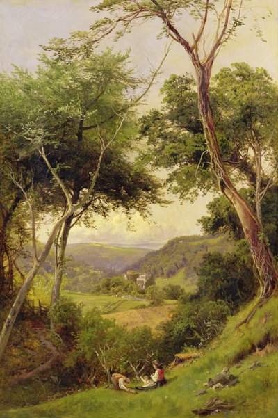 Abadia de Rievaulx, perto de Helmsley, Yorkshire, vista do Sul, c.1880 (óleo sobre tela) de Edward Henry Holder