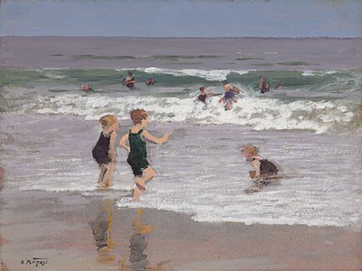 Crianças brincando no surf de Edward Henry Potthast